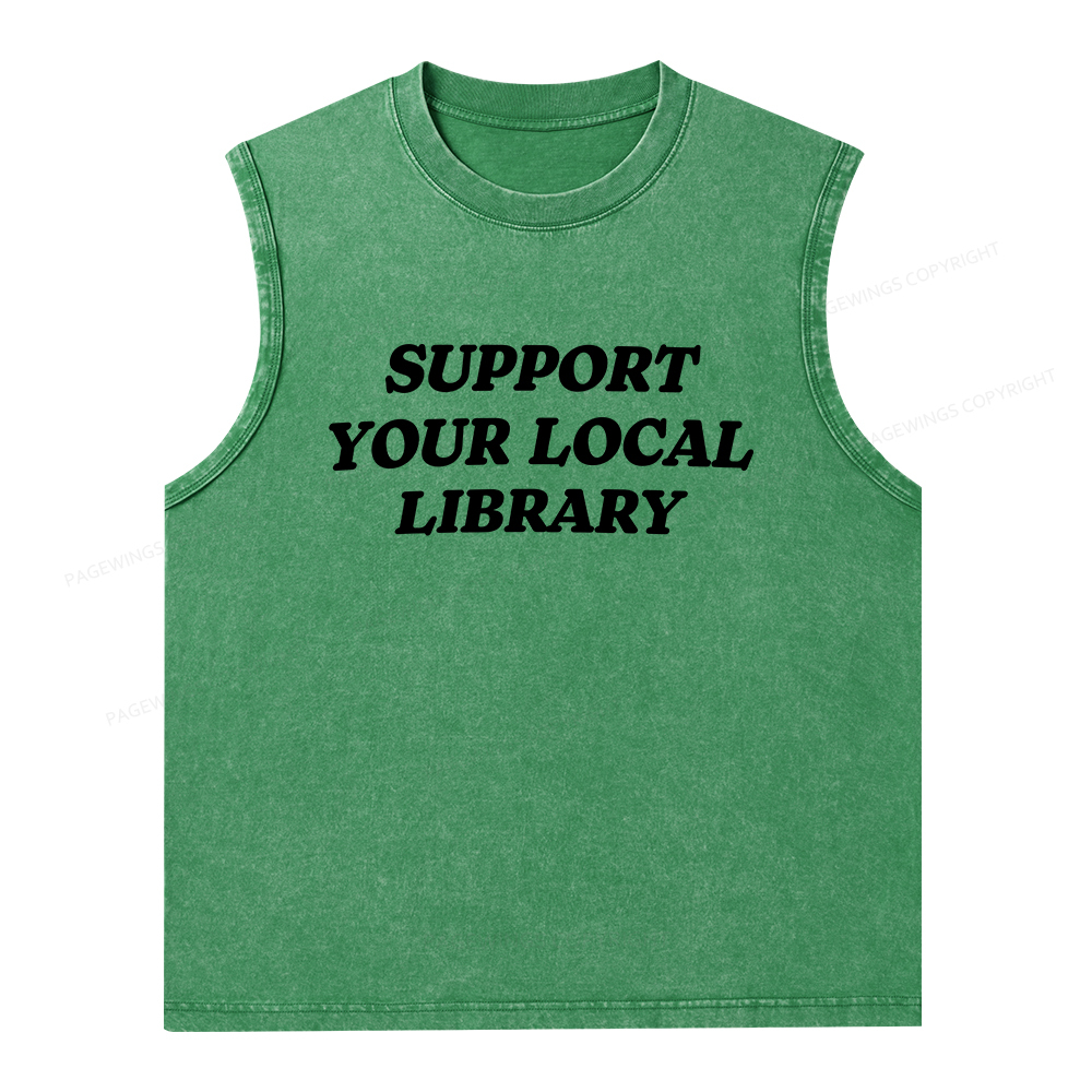 Pagewings Support Your Local Library Unisex Washed Tank Top