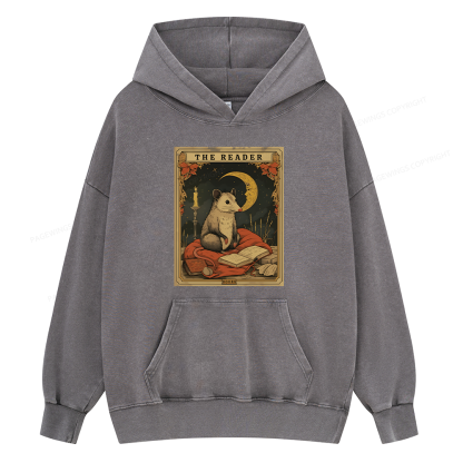 Pagewings The Reader Opossum Tarot Card Unisex Washed Hoodie