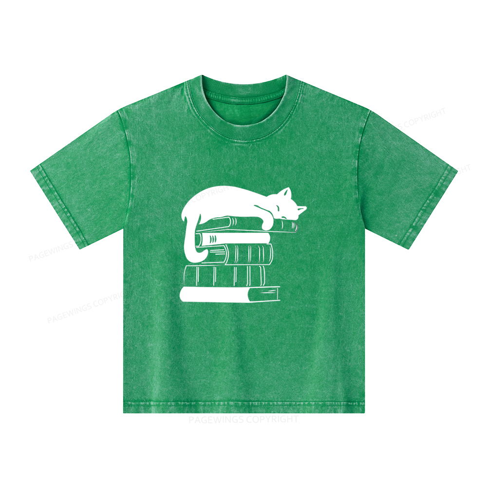 Pagewings Books And Cats Unisex Kids Washed T-shirt