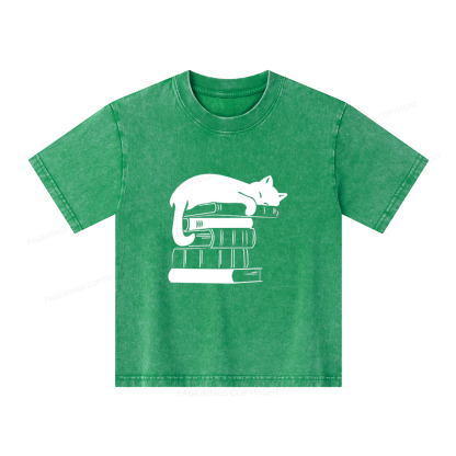 Pagewings Books And Cats Unisex Kids Washed T-shirt