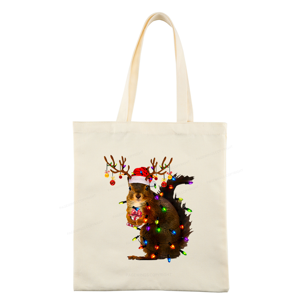 Pagewings Christmas Squirrel Lights Tote Bag