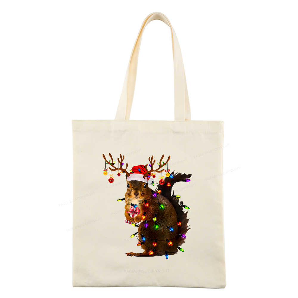 Pagewings Christmas Squirrel Lights Tote Bag