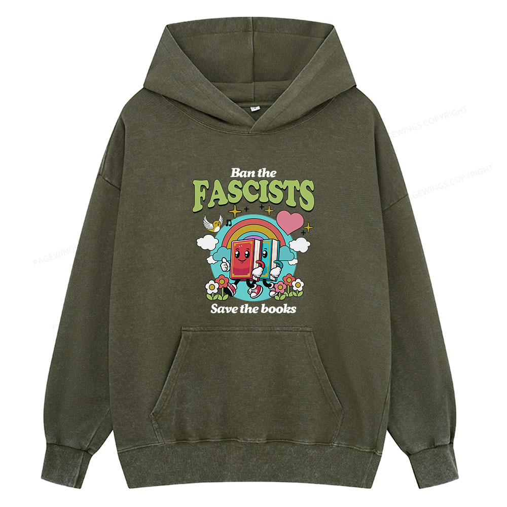 Pagewing Ban the Fascists Save the Books Unisex Washed Hoodie