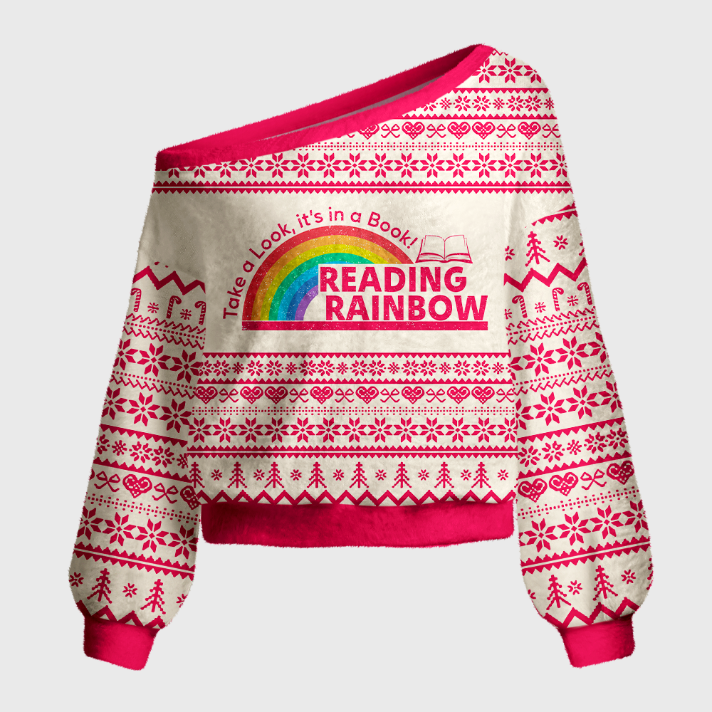 Pagewings It's In A Book Off Shoulder Ugly Knit Sweater