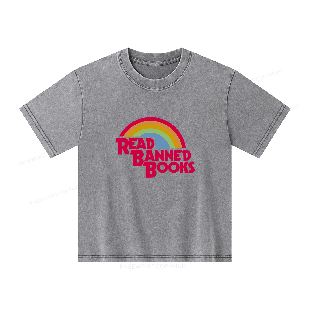 Pagewings Read Banned Books Unisex Kids Washed T-shirt