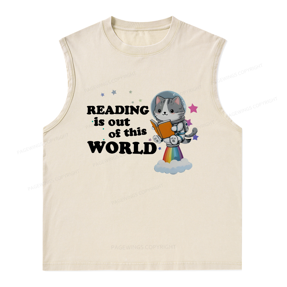 Pagewings Cat Reading in Space Unisex Washed Tank Top
