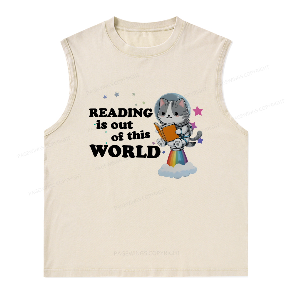 Pagewings Cat Reading in Space Unisex Washed Tank Top