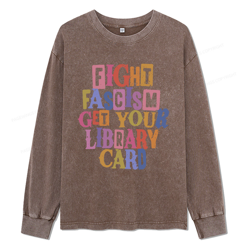 Pagewings Get Your Library Card Unisex Washed Long Sleeve T-shirt