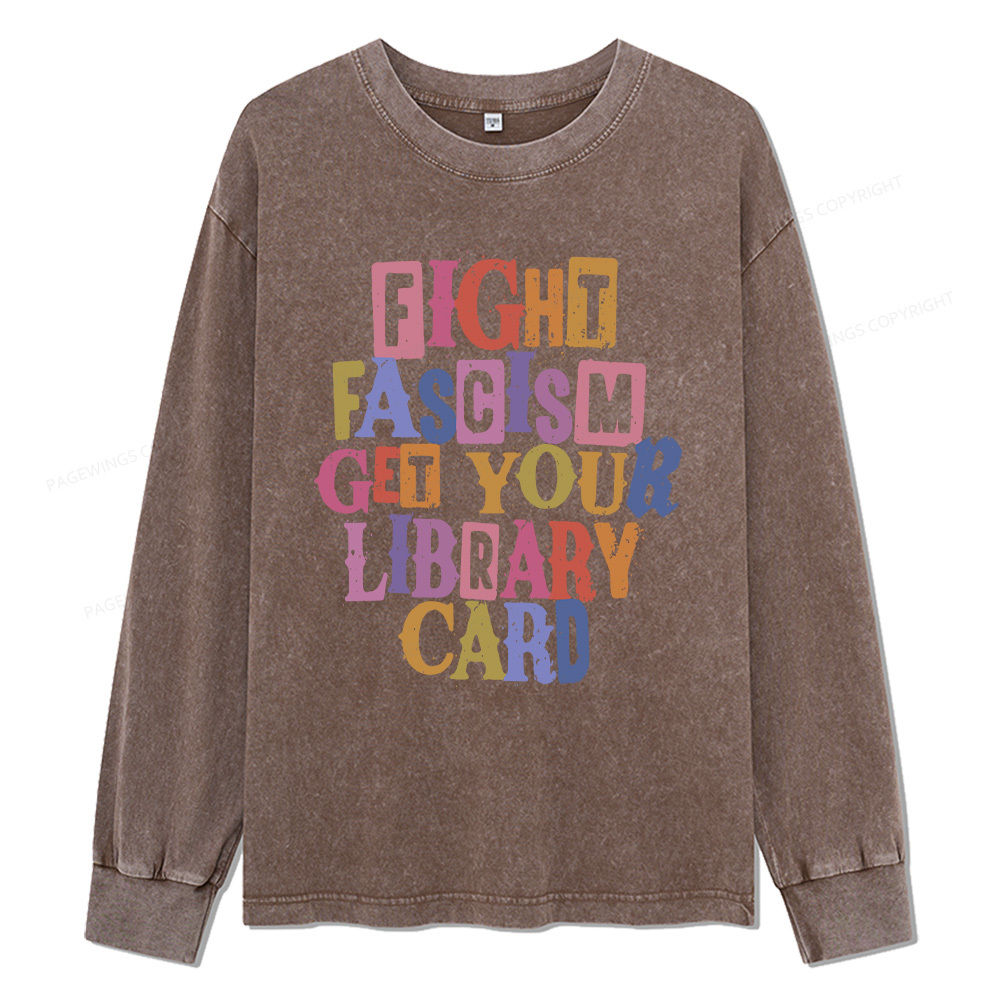 Pagewings Get Your Library Card Unisex Washed Long Sleeve T-shirt