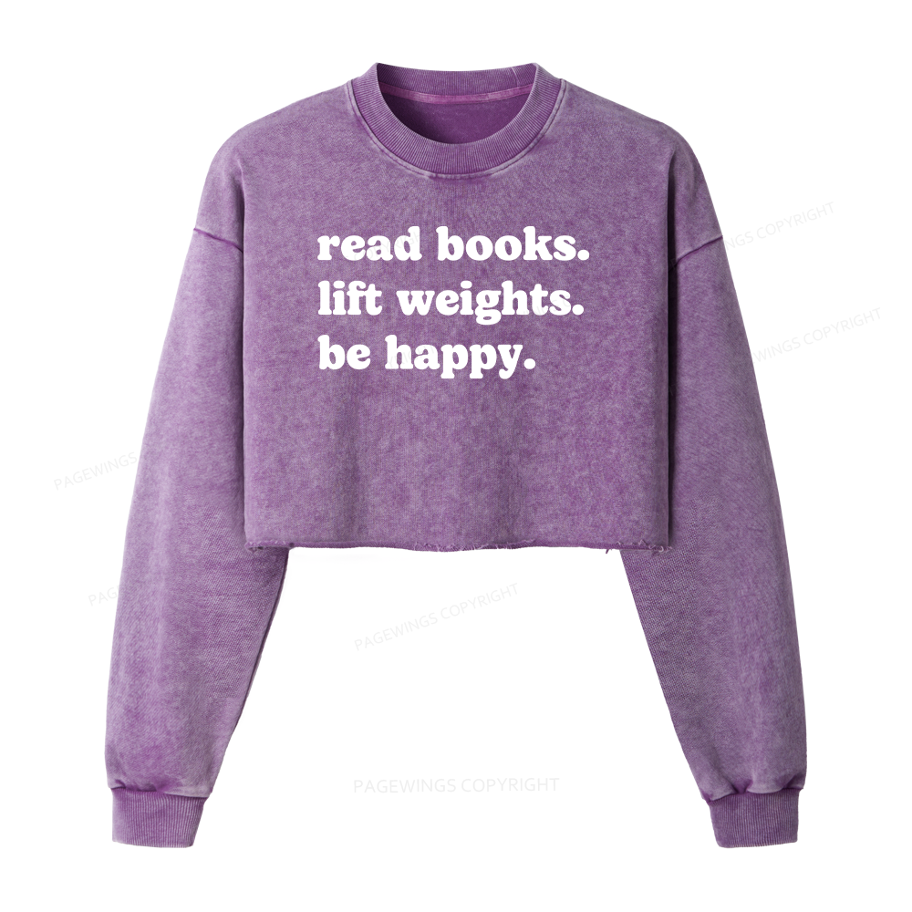 Pagewings Book Lover Gym Washed Crop Sweatshirt