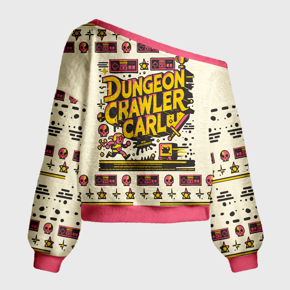 Pagewings Sci Fi Book Lover Off Shoulder Ugly Knit Sweater