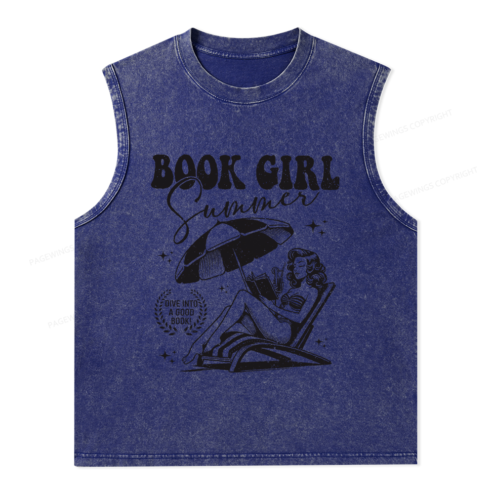 Pagewings Book Girl Summer Unisex Washed Tank Top