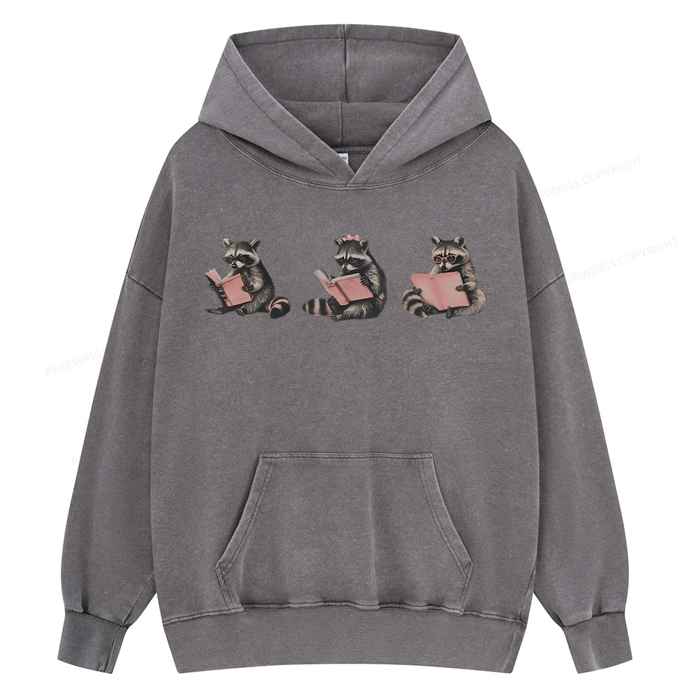 Pagewings Funny Raccoon Bookish Gift Unisex Washed Hoodie