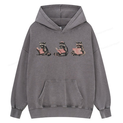 Pagewings Funny Raccoon Bookish Gift Unisex Washed Hoodie