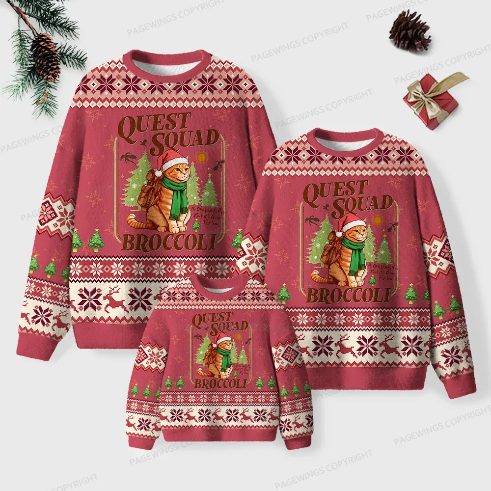 Pagewings Quest Squad Broccoli Unisex Ugly Knit Sweatshirt