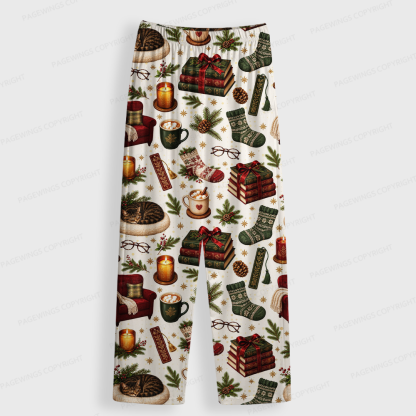 Pagewings Christmas reading Unisex Button-Up Pajama Set