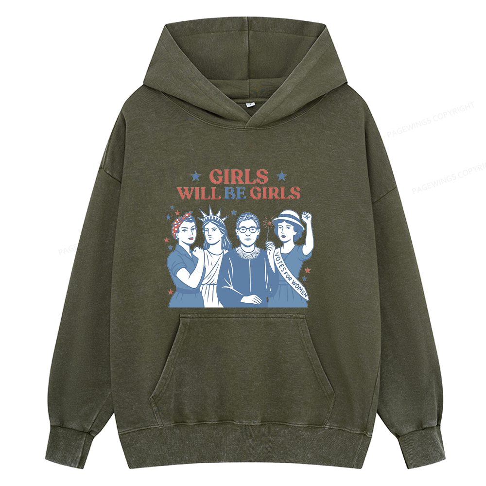 Pagewings Girls Will be Girls Unisex Washed Hoodie