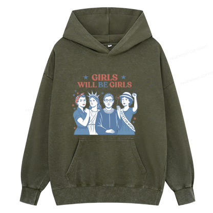 Pagewings Girls Will be Girls Unisex Washed Hoodie