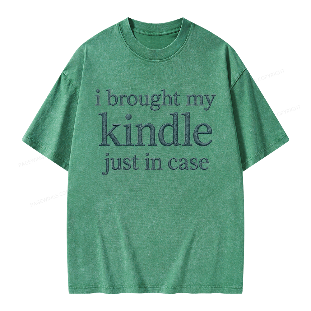 Pagewings Embroidered I Brought My Kindle Unisex Washed T-shirt