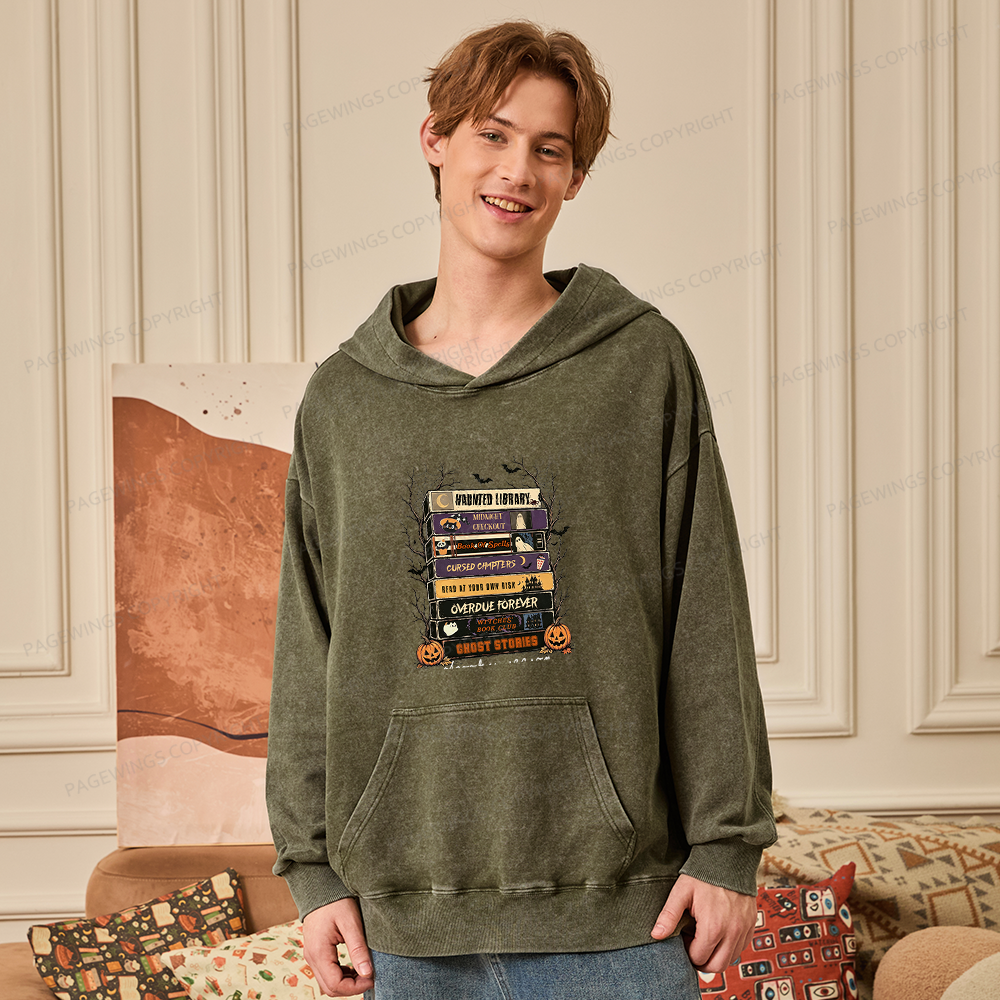 Pagewings Vintage Halloween Unisex Washed Hoodie