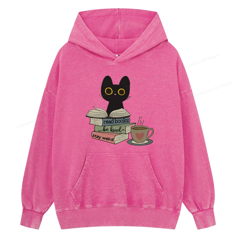Pagewings Read Books Be Kind Stay Weird Unisex Washed Hoodie