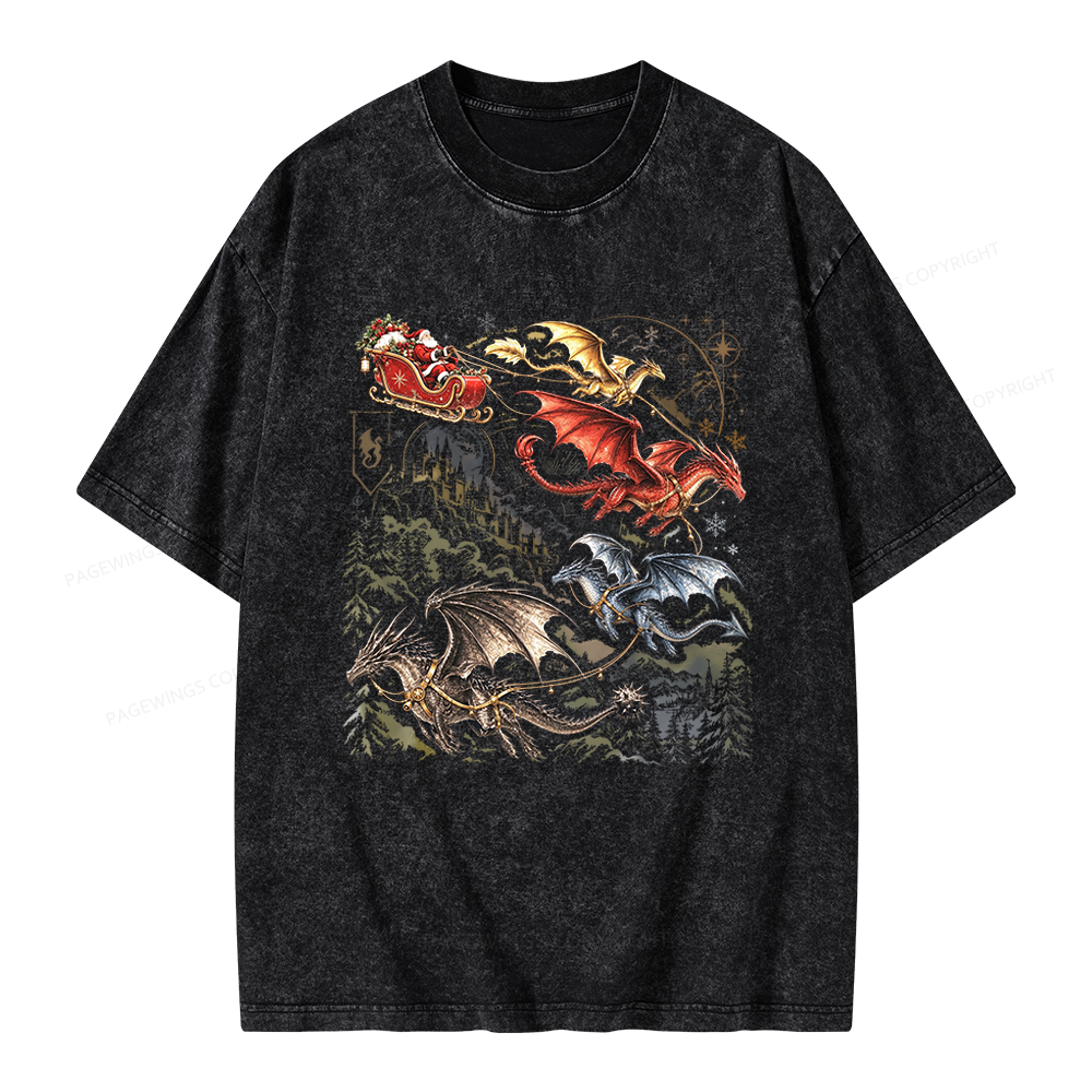 Pagewings Dragon Rider Holiday Unisex Washed T-shirt