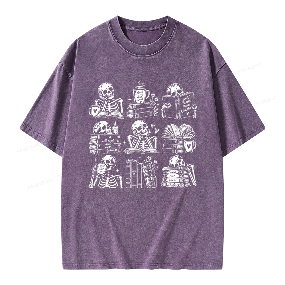 Pagewings Bookish Skeleton Unisex Washed T-shirt