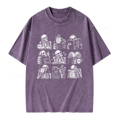 Pagewings Bookish Skeleton Unisex Washed T-shirt