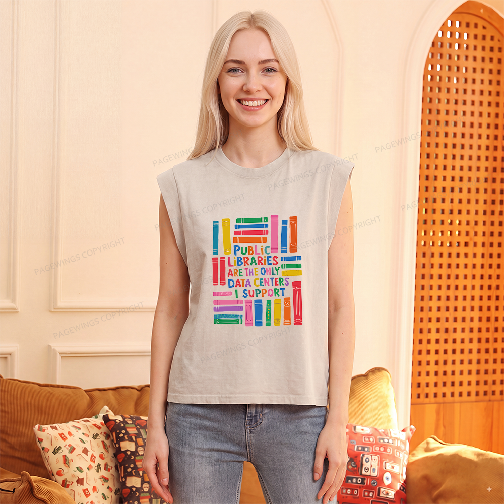 Pagewings Public Libraries Are The Only Data Centers Women's Washed Tank Top