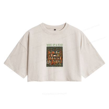 Pagewings Wake Up and Reading Women's Washed Cropped T-shirt