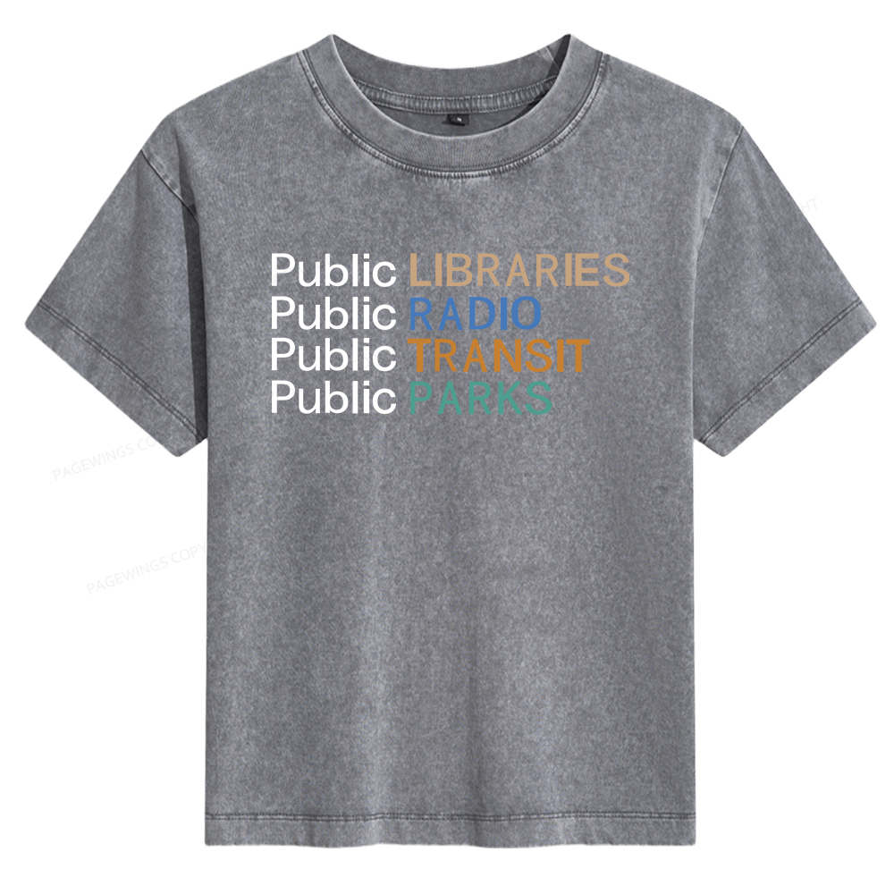 Pagewings Public Libraries Radio Transit Parks Women's Washed T-shirt