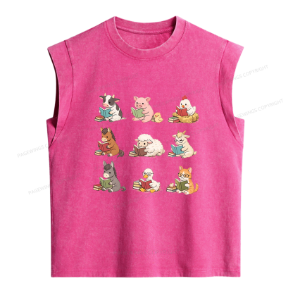 Pagewing Farm Animals Reading Women's Washed Tank Top