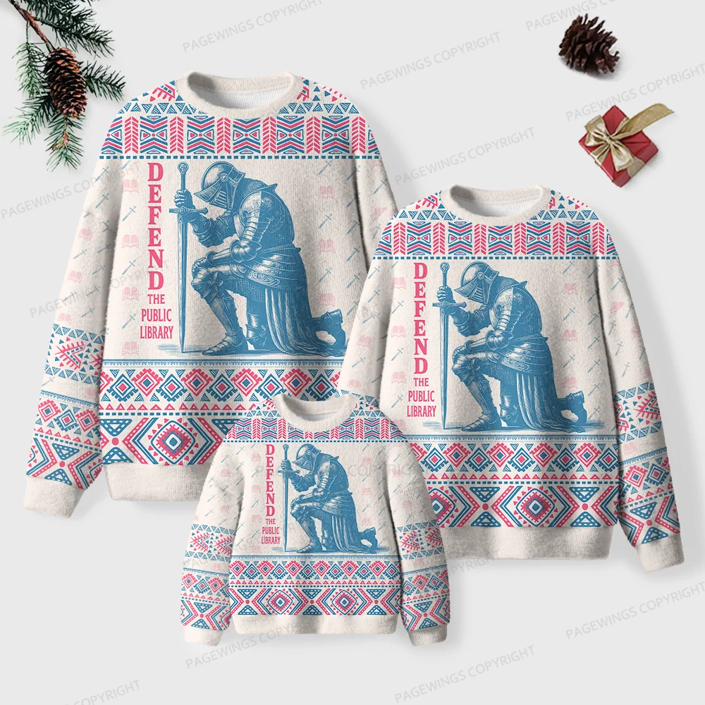 Pagewings Defend The Public Library Unisex Ugly Knit Sweatshirt