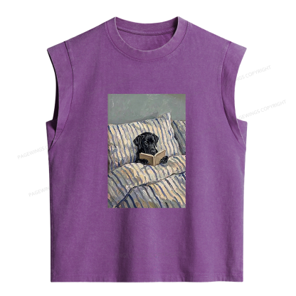 Pagewings Dog Reading in Bed Women's Washed Tank Top