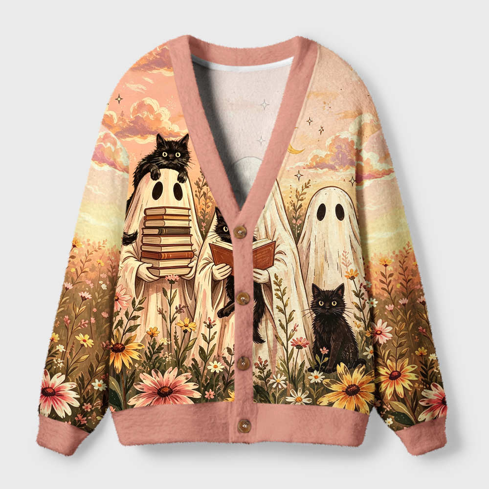 Pagewings Ghosts Love Reading Light Knit Unisex Cardigan Sweaters
