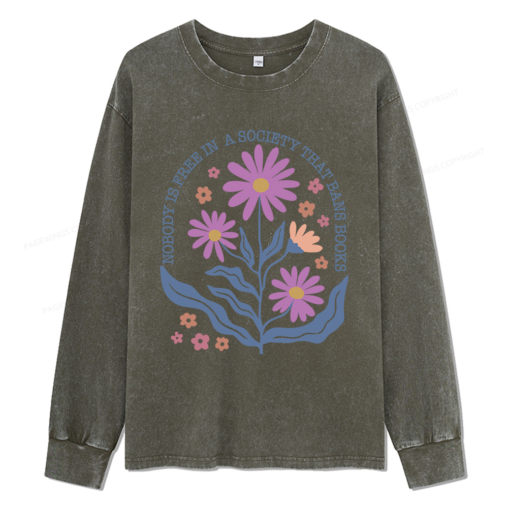 Pagewings Read Banned Books Shirt, Social Justice Gift Unisex Washed Long Sleeve T-shirt