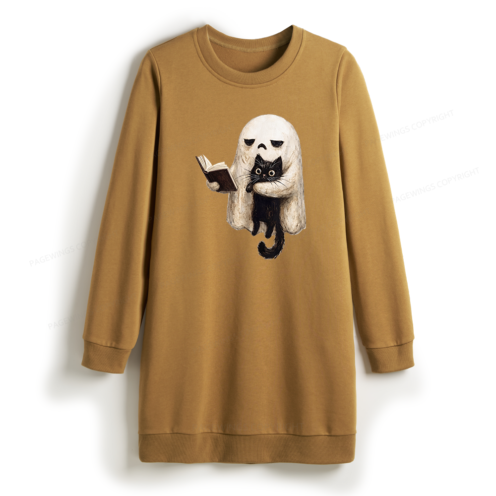Pagewings Ghost Cat Spooky Sweatshirt Dress