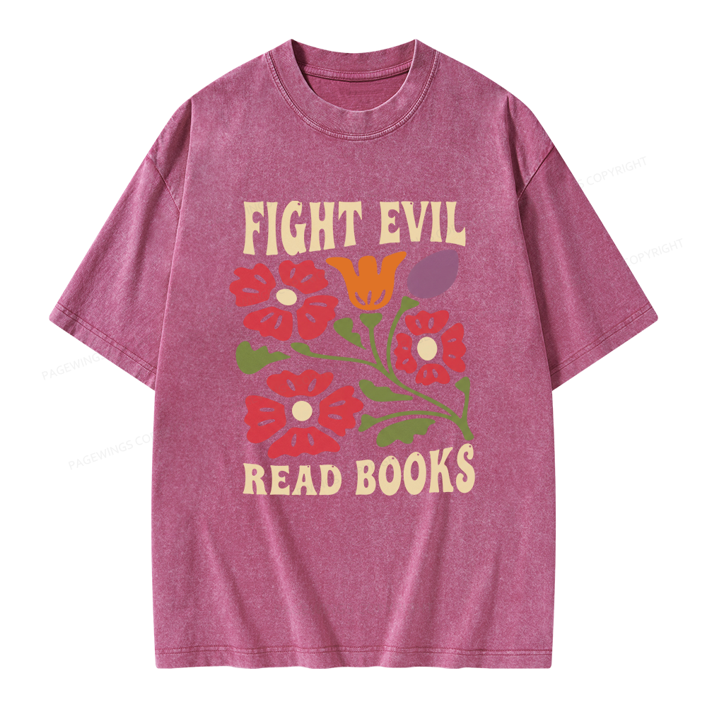 Pagewings Fight Evil Read Books Unisex Washed T-shirt