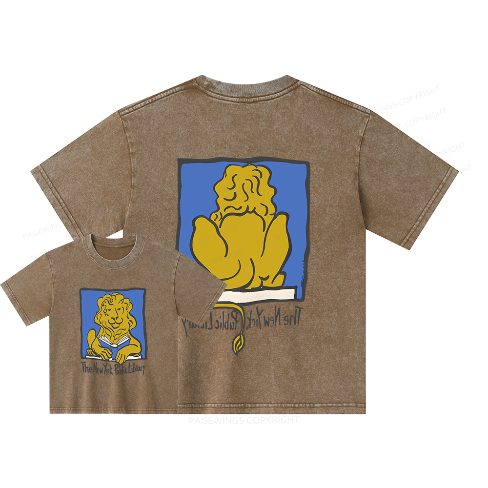 Pagewings Vintage New York Library Tee Unique Find Unisex Kids Washed T-shirt
