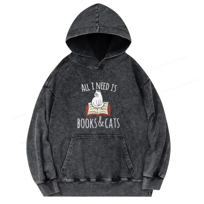 Pagewings All I Need Is Book & Cat Unisex Washed Hoodie