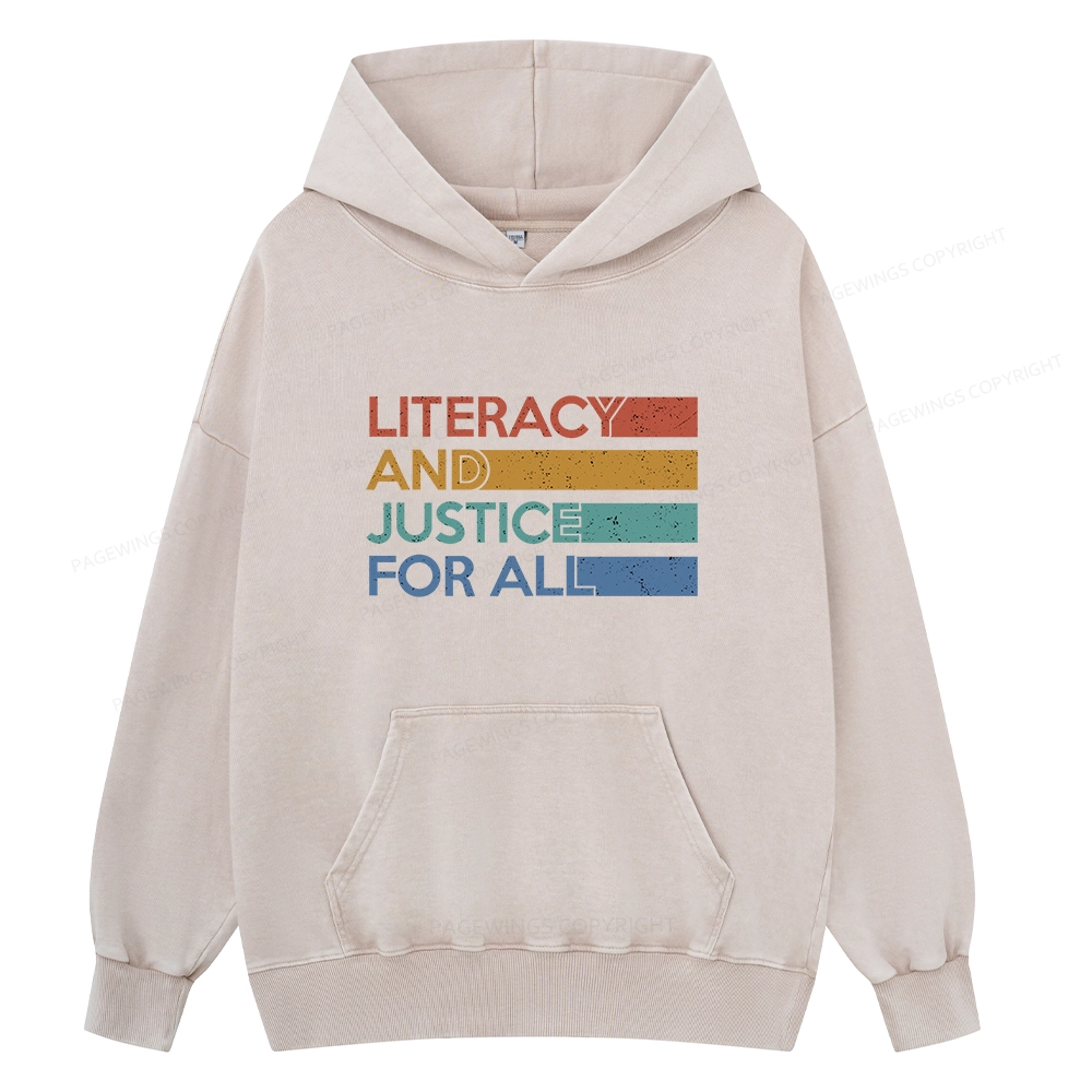 Pagewing Literacy and Justice For All Unisex Washed Hoodie