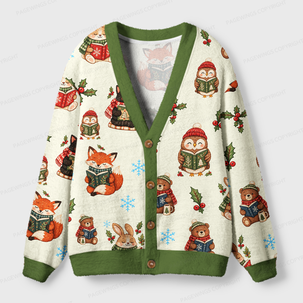 Pagewings Christmas animal Bookish Light Knit Unisex Cardigan Sweaters
