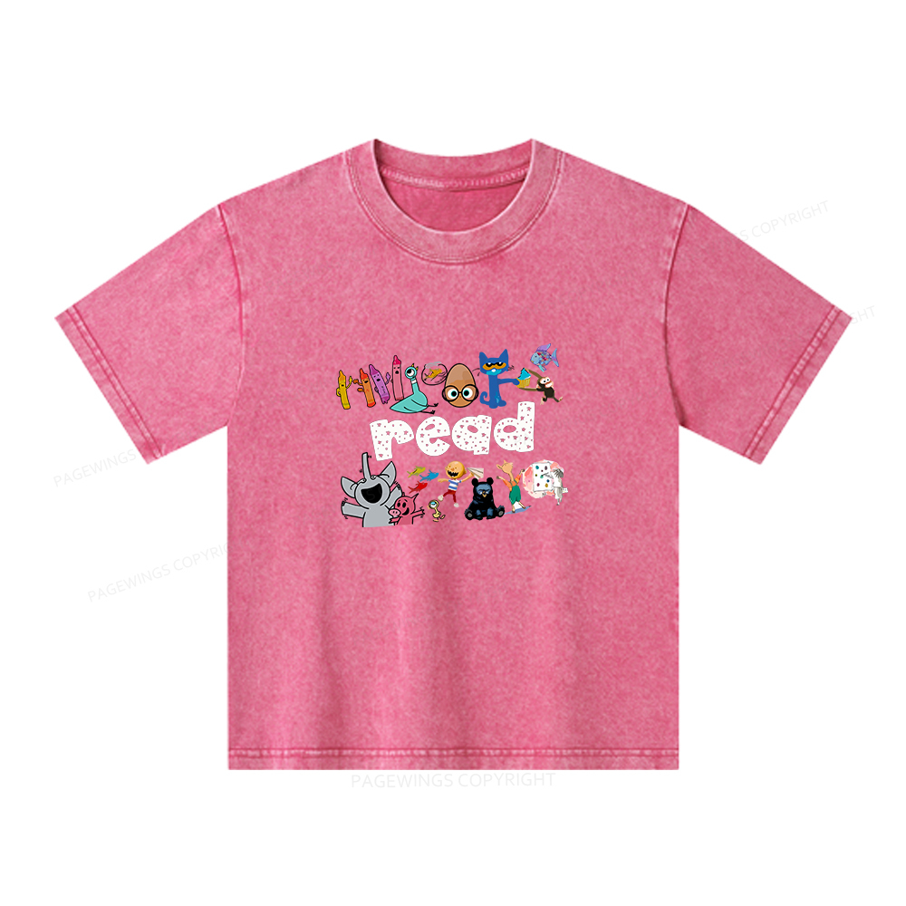 Pagewings Reading Bookish Unisex Kids Washed T-shirt