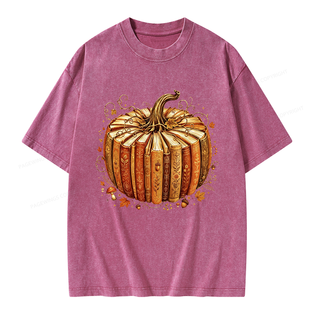 Pagewings Fall Book Pumpkin Unisex Washed T-shirt