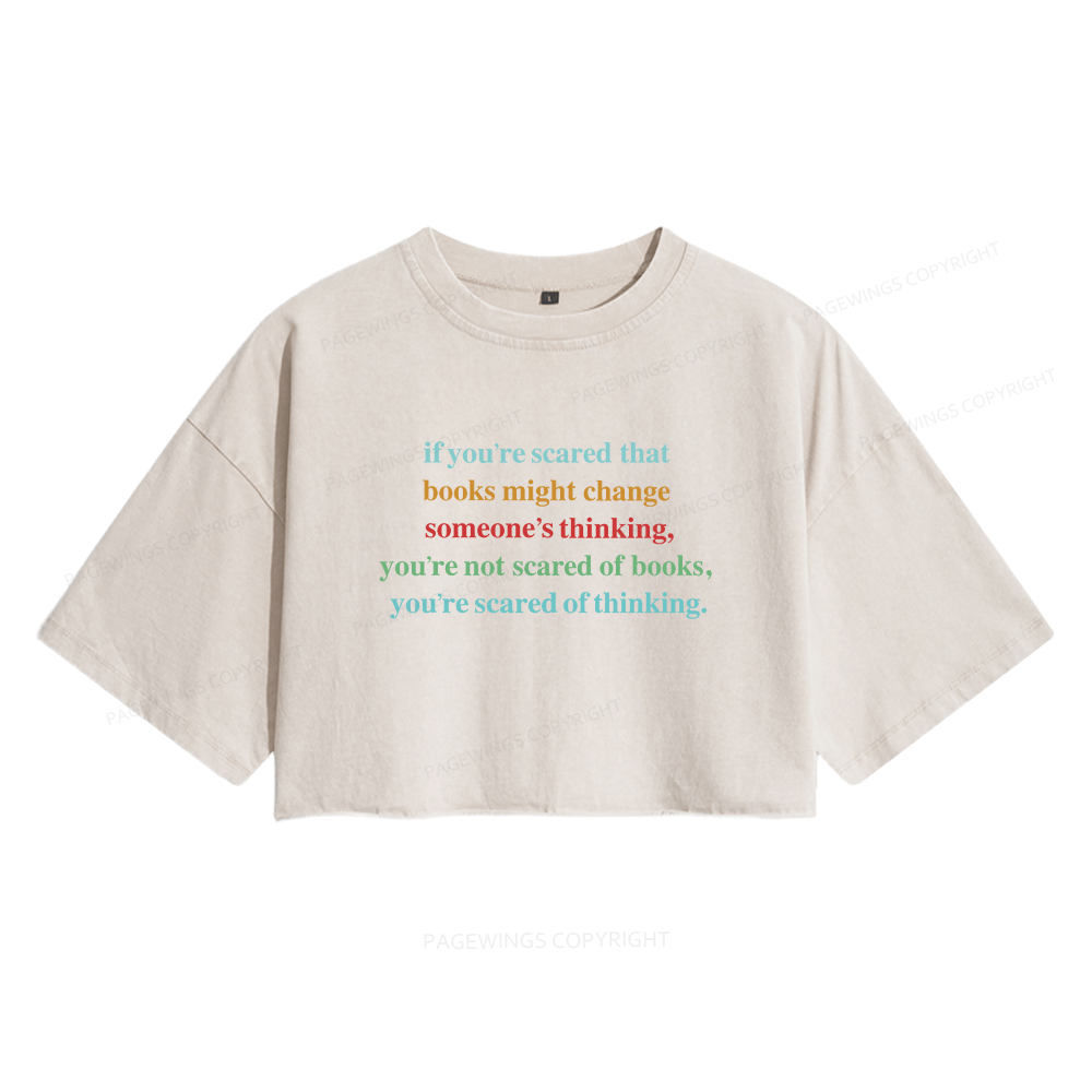 Pagewings Censorship Social Justice Shirt Booktrovert Women's Washed Cropped T-shirt