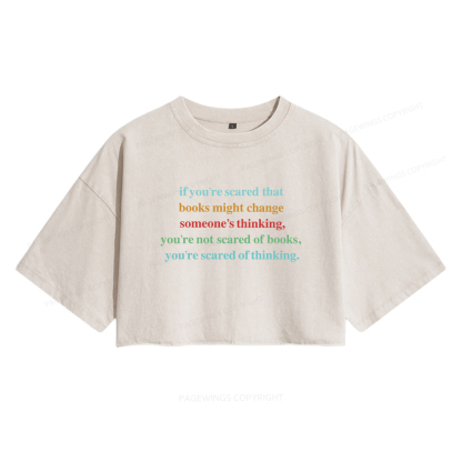 Pagewings Censorship Social Justice Shirt Booktrovert Women's Washed Cropped T-shirt