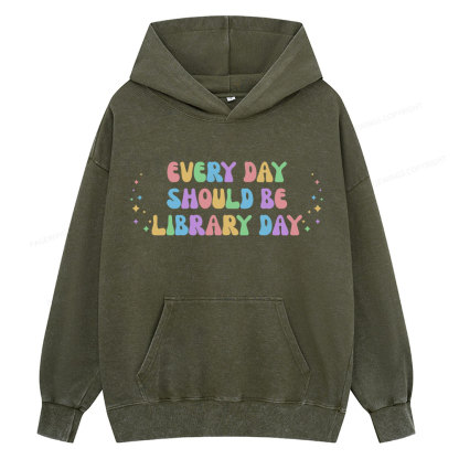 Pagewing Every Day Should Be Library Day Unisex Washed Hoodie