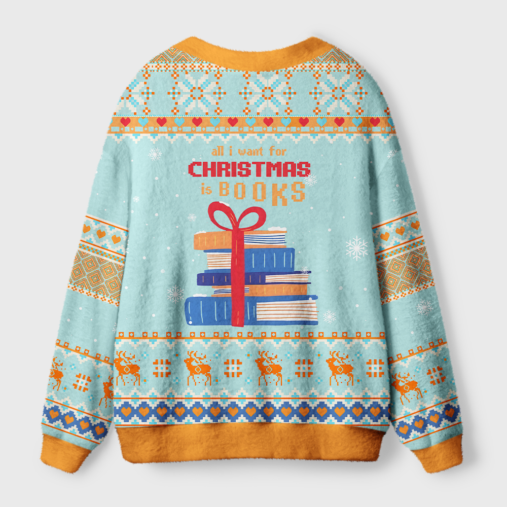 Pagewings I Want For Christmas Is Books Light Knit Unisex Cardigan Sweaters