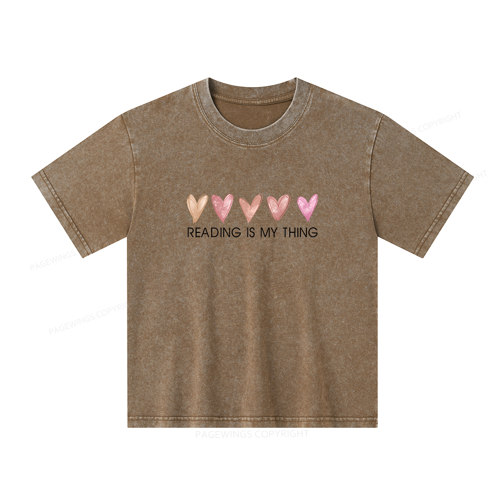Pagewings  Reading is My Thing Unisex Kids Washed T-shirt
