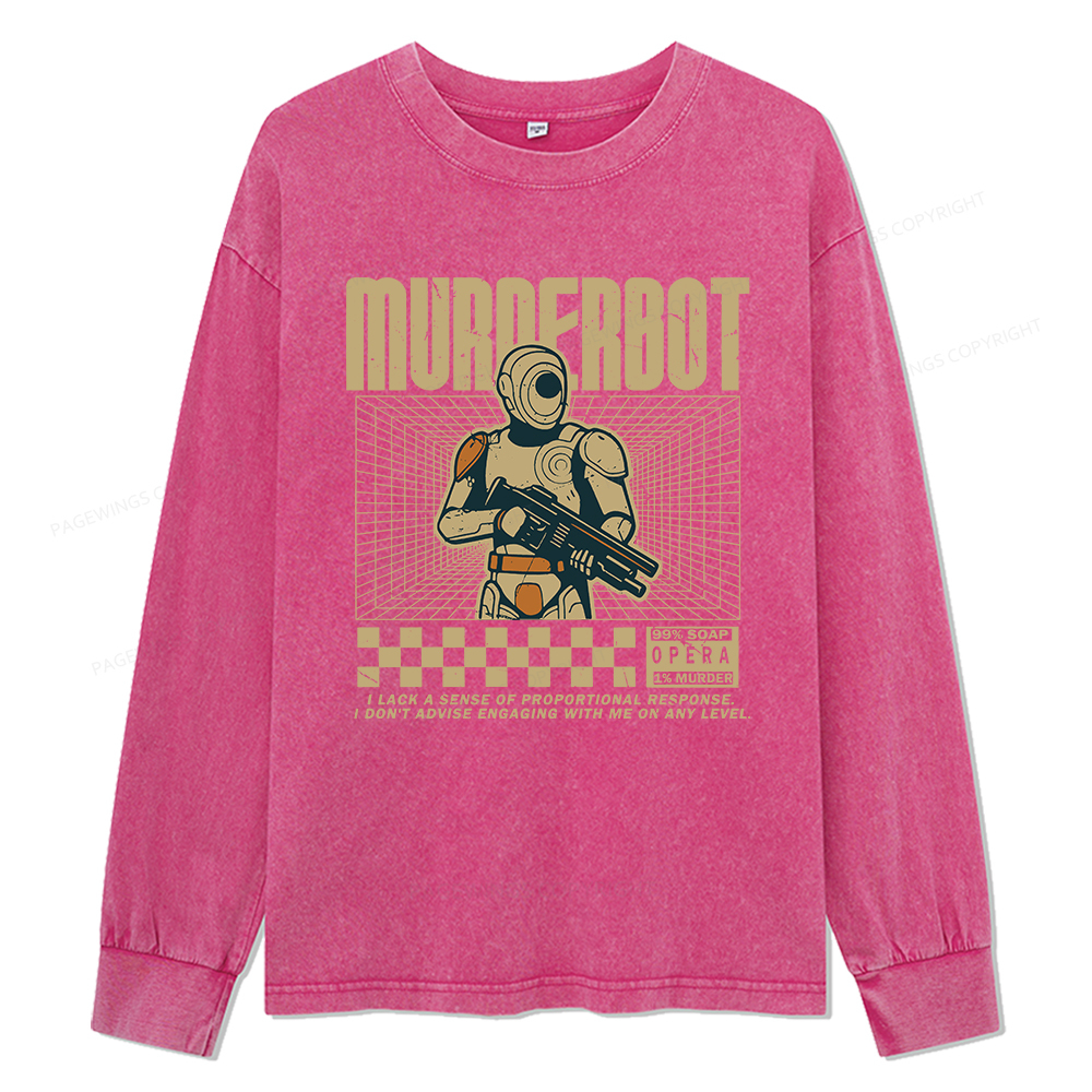 Pagewings Sci-Fiction Robot Hobby Unisex Washed Long Sleeve T-shirt